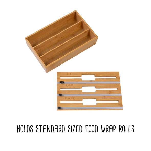 Natural Bamboo 3-In-1 Food Wrap Organizer with Safety Cutter