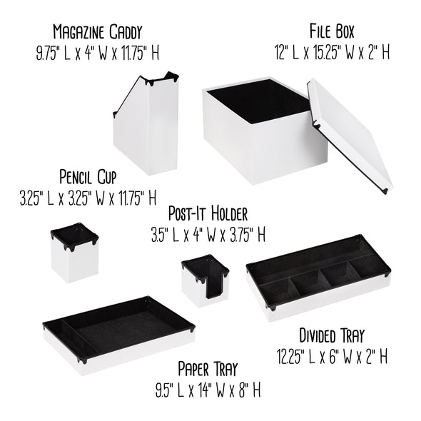 White Faux Leather Desk Organizers (6-Piece Set)