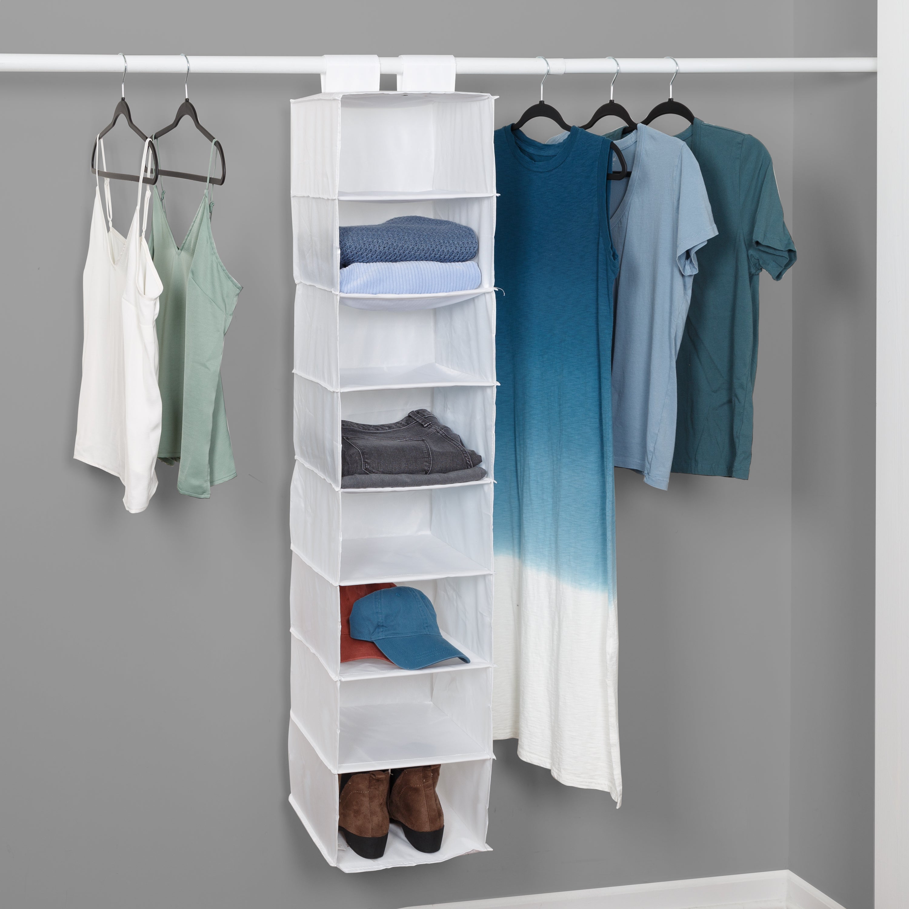 3/4/5 Tier Hanging Wardrobe Organizer Collapsible Closet Hanging Shelves  Sturdy Durable Hanging Closet Organizers
