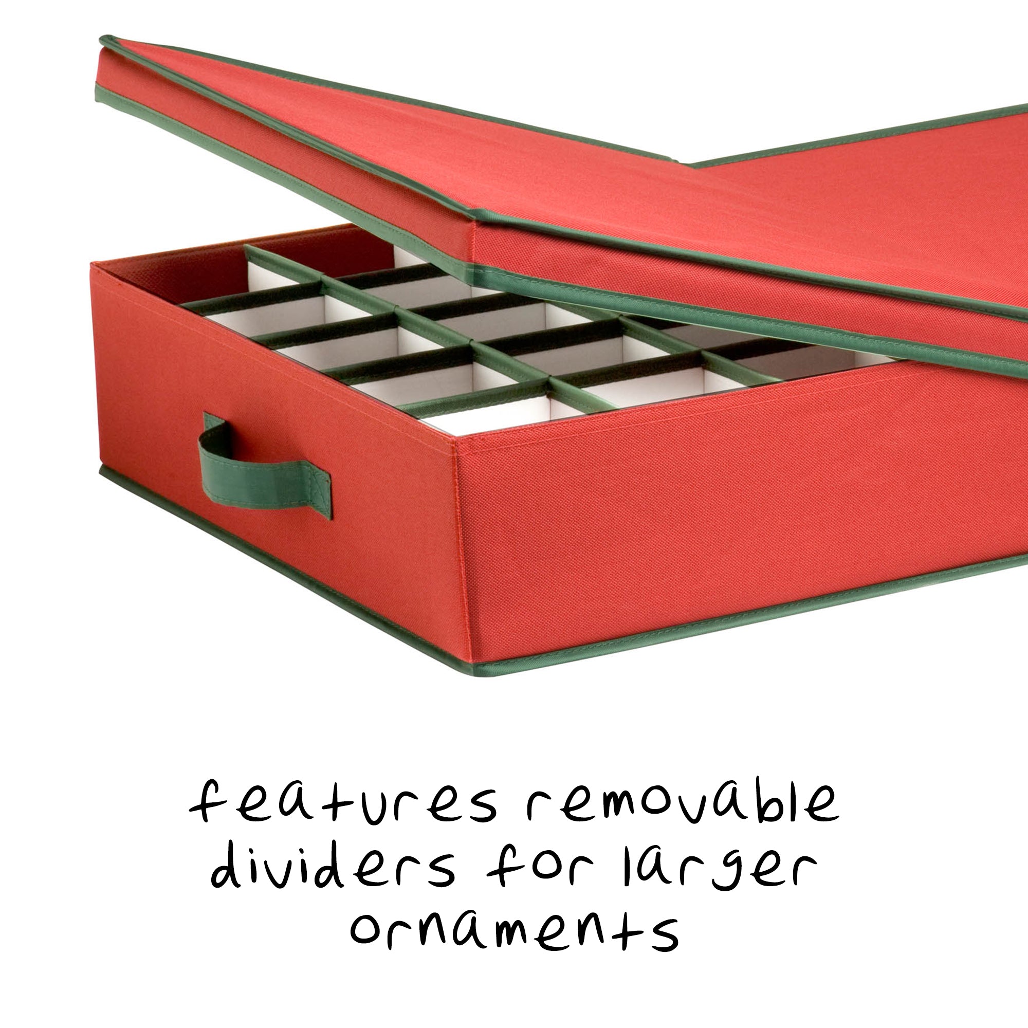 [Red Christmas Ornament Storage Box With Dividers] - (Holds 48 Ornaments up  to 3 Inches in Diameter) | Acid-Free Removable Trays with Separators 