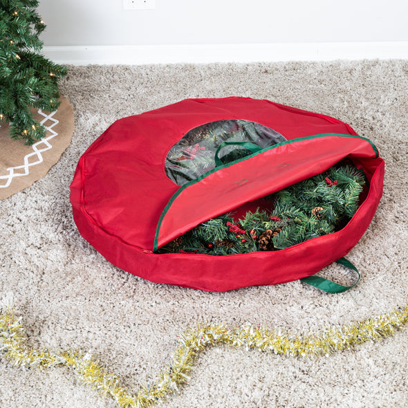 Red 36" Wreath Storage with Clear View Panel