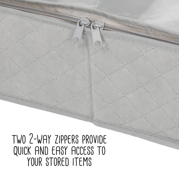Two 2-way zippers provide quick and easy access to your stored items