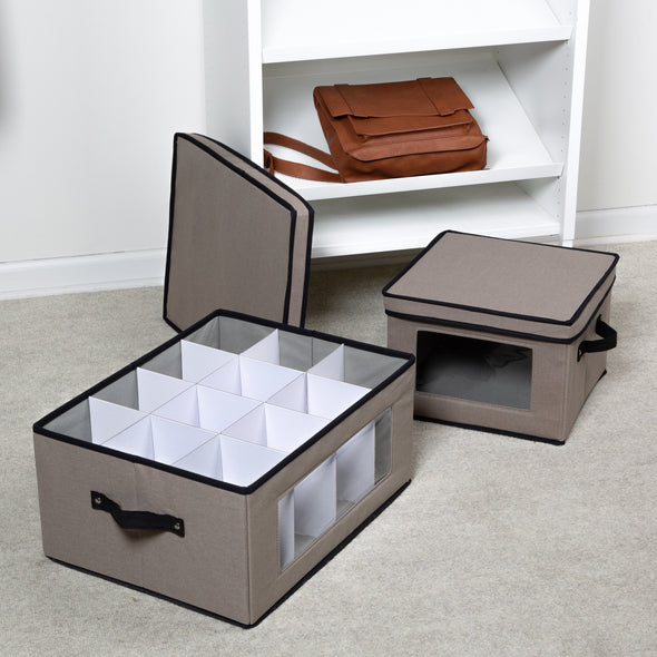 Gray 2-Pack Fabric Closet Storage Box with Lid, Clear-View Window & Removable Dividers