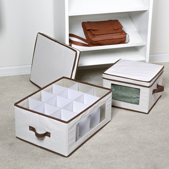 Natural 2-Pack Fabric Closet Storage Box with Lid, Clear-View Window & Removable Dividers