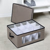 Gray Fabric Closet Storage Box with Lid, Clear-View Window and Removable Dividers