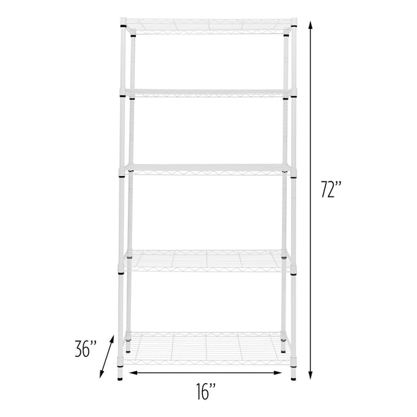 White 5-Tier Heavy-Duty Shelving Unit With 350-lb Shelf Capacity