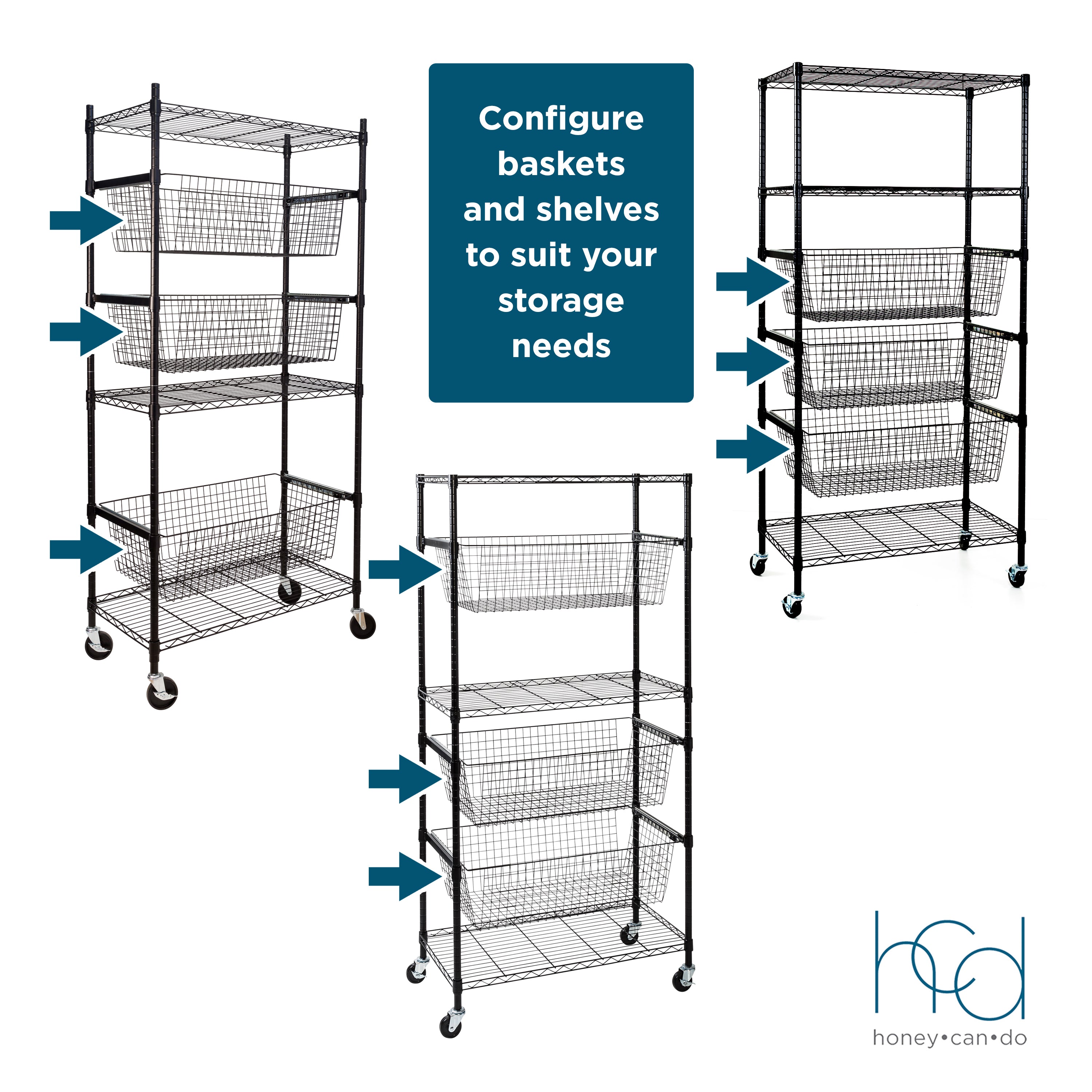 Honey-Can-Do 3-Tier Adjustable Storage Shelf - Black Steel, 600 Lb Capacity, 14x15x30 Inches, No-Tool Assembly