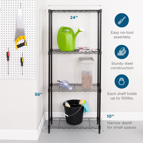 Black 4-Tier Slim Profile Shelving Unit