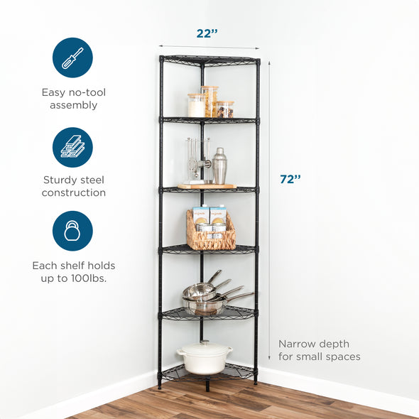 Black 6-Tier Compact Triangle Corner Shelving Unit