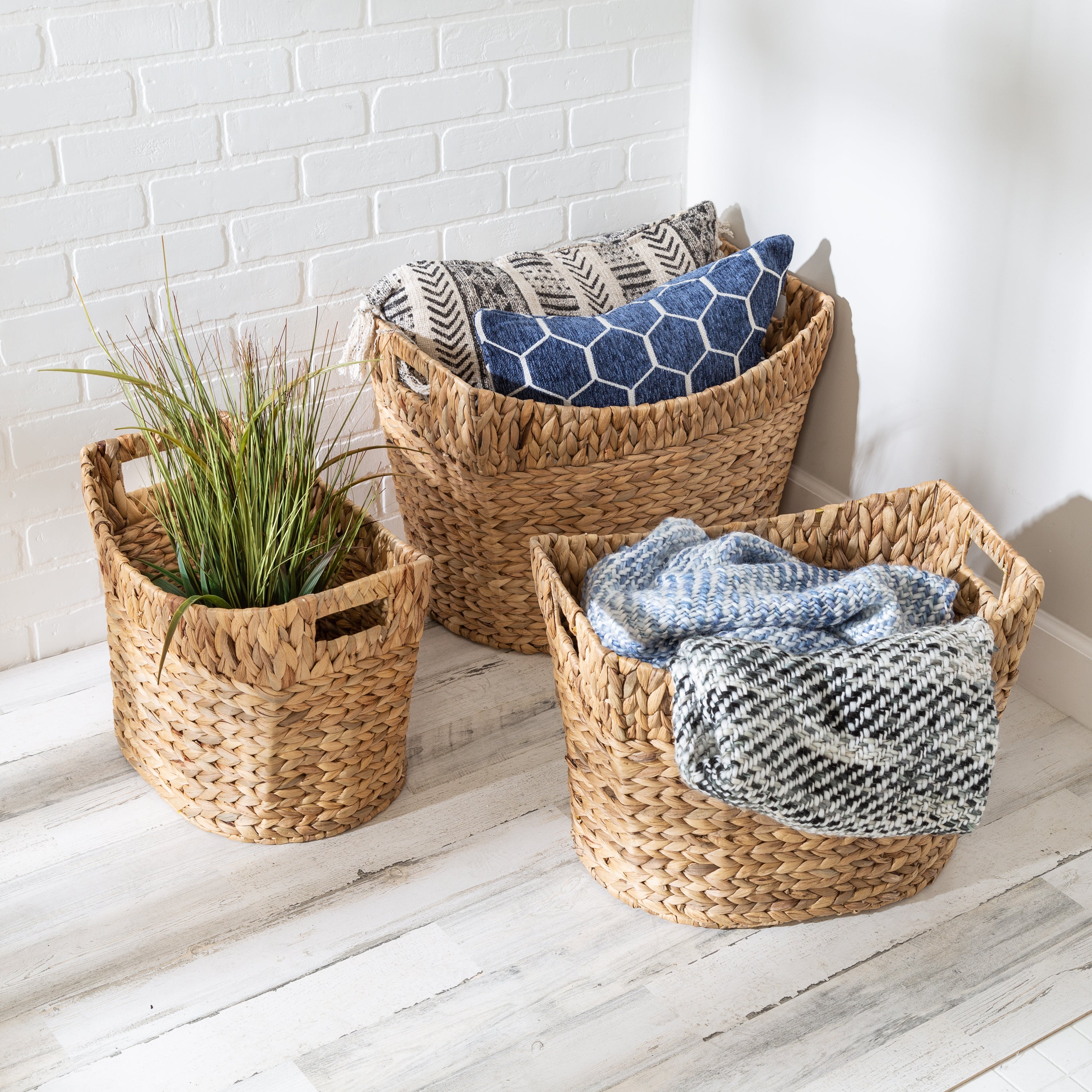 Set of Wicker Baskets for Home Organization, Water Hyacinth