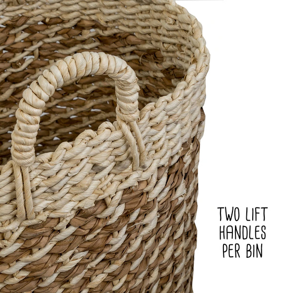 Natural Tea Stained Small Wicker Storage Basket with Handles