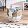 Natural & White Seagrass Medium Round Storage Basket with Handles