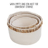 White/Natural Cotton Rope Nesting Baskets with Fringe (Set of 3)
