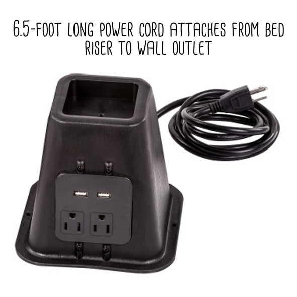Black 5.5" Bed Risers with Power Outlets & USB Ports (Set of 4)