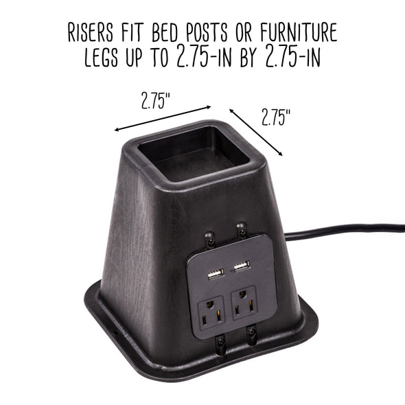 Black 5.5" Bed Risers with Power Outlets & USB Ports (Set of 4)