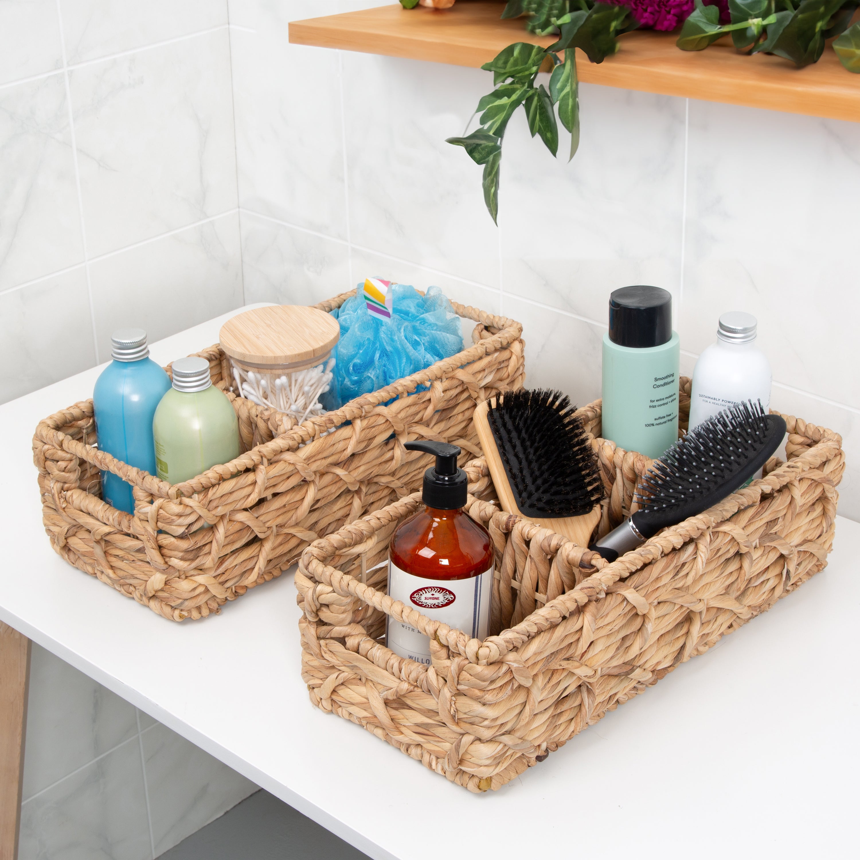 Natural Wood Toiletries Storage Bin and Toilet Paper Roll Holder, Organizer  Basket