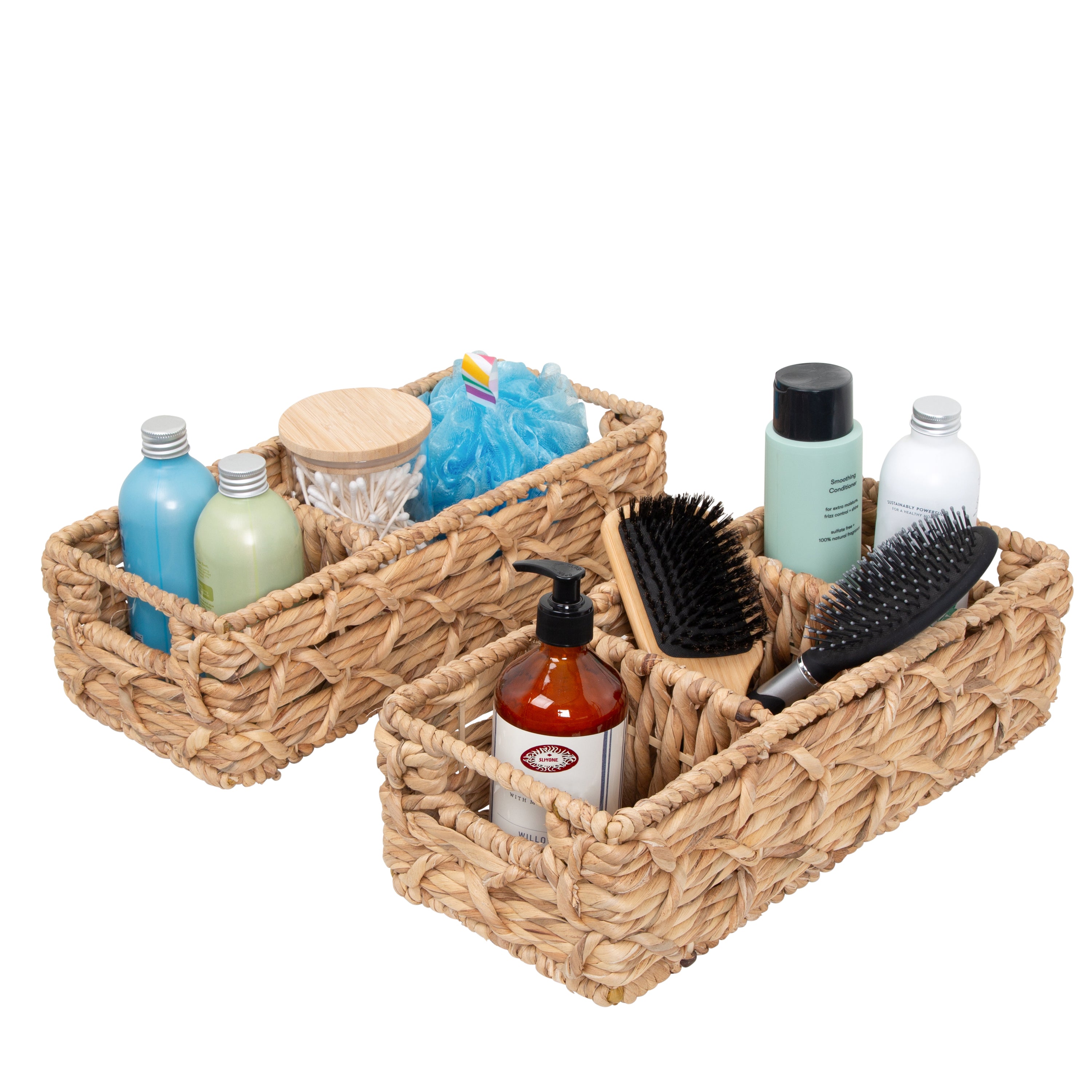 Dracelo Multiuse Hand Woven Plastic Wicker Basket with Divider for Organizing, Countertop Organizer Storage, Gray Wash