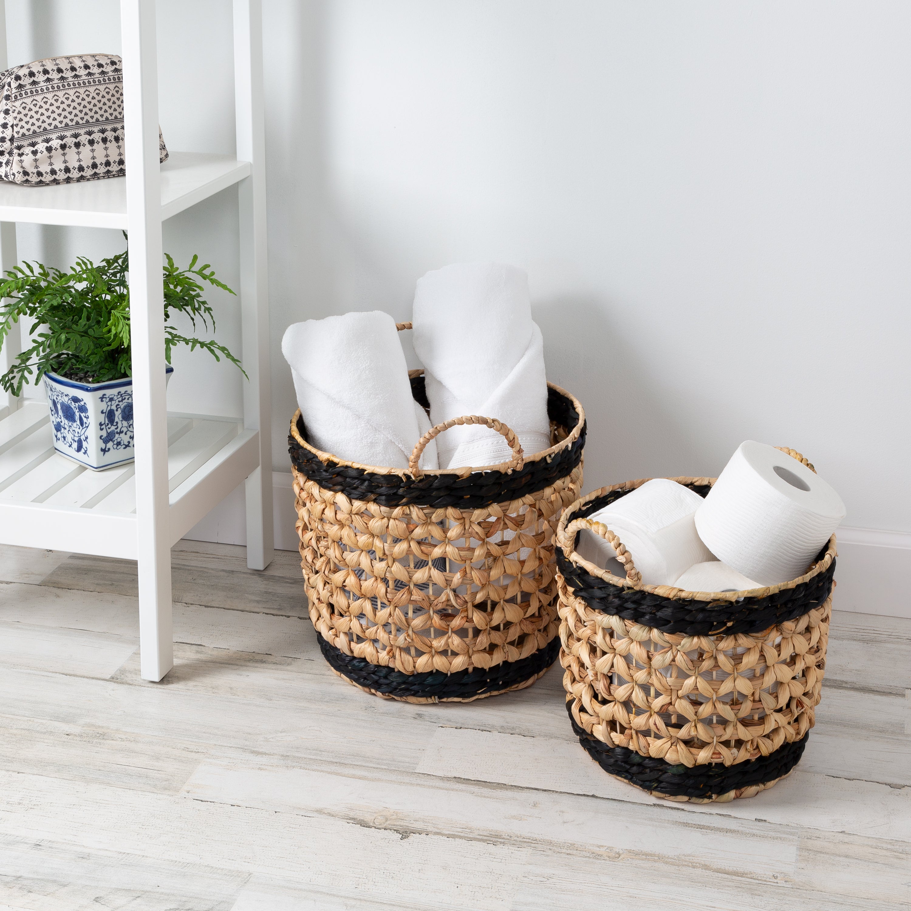 Set Of 5 Brown Woven Storage Nesting Baskets For Closet