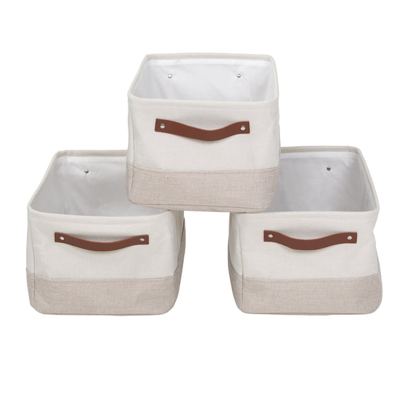 White/Beige 3-Pack Decorative Canvas Storage Bins with Handles