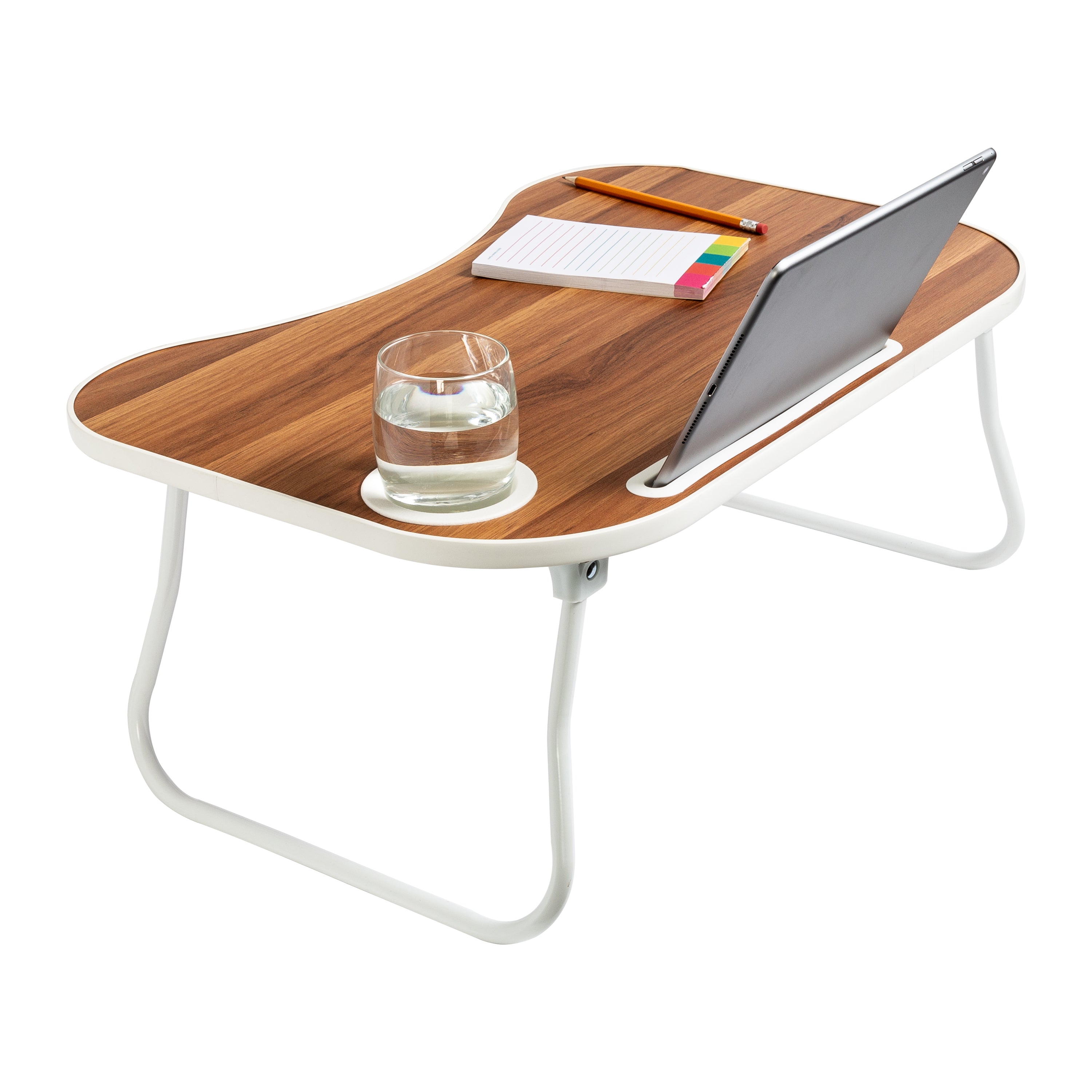 White Faux Walnut Folding Lap Desk