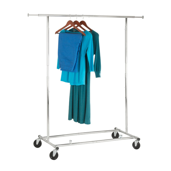Expandable garment rack bar opens up to 74-inches long for added clothes storage