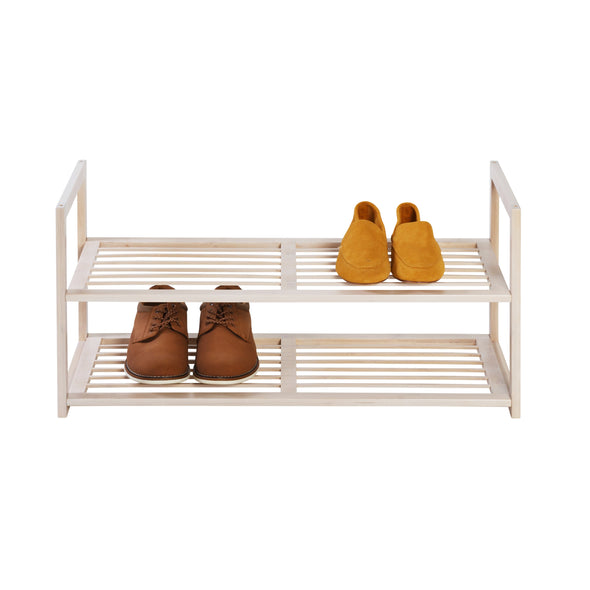 White Wash 2 Tier Stackable Bamboo Shoe Rack