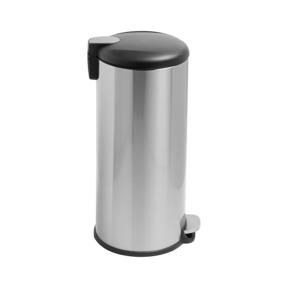 Silver 30L Stainless Steel Round Soft-Close Step Trash Can