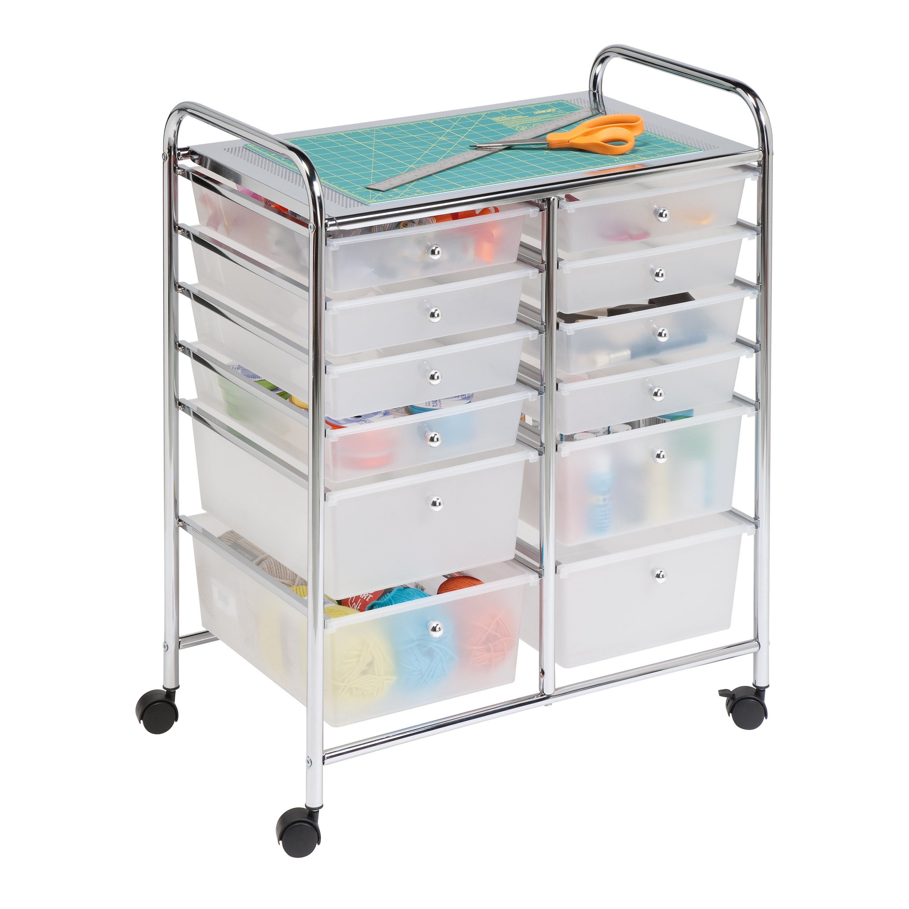 Chrome/Clear 12-Drawer Rolling Storage Craft Cart