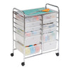 Polished chrome frame with semi-transparent drawers of two sizes