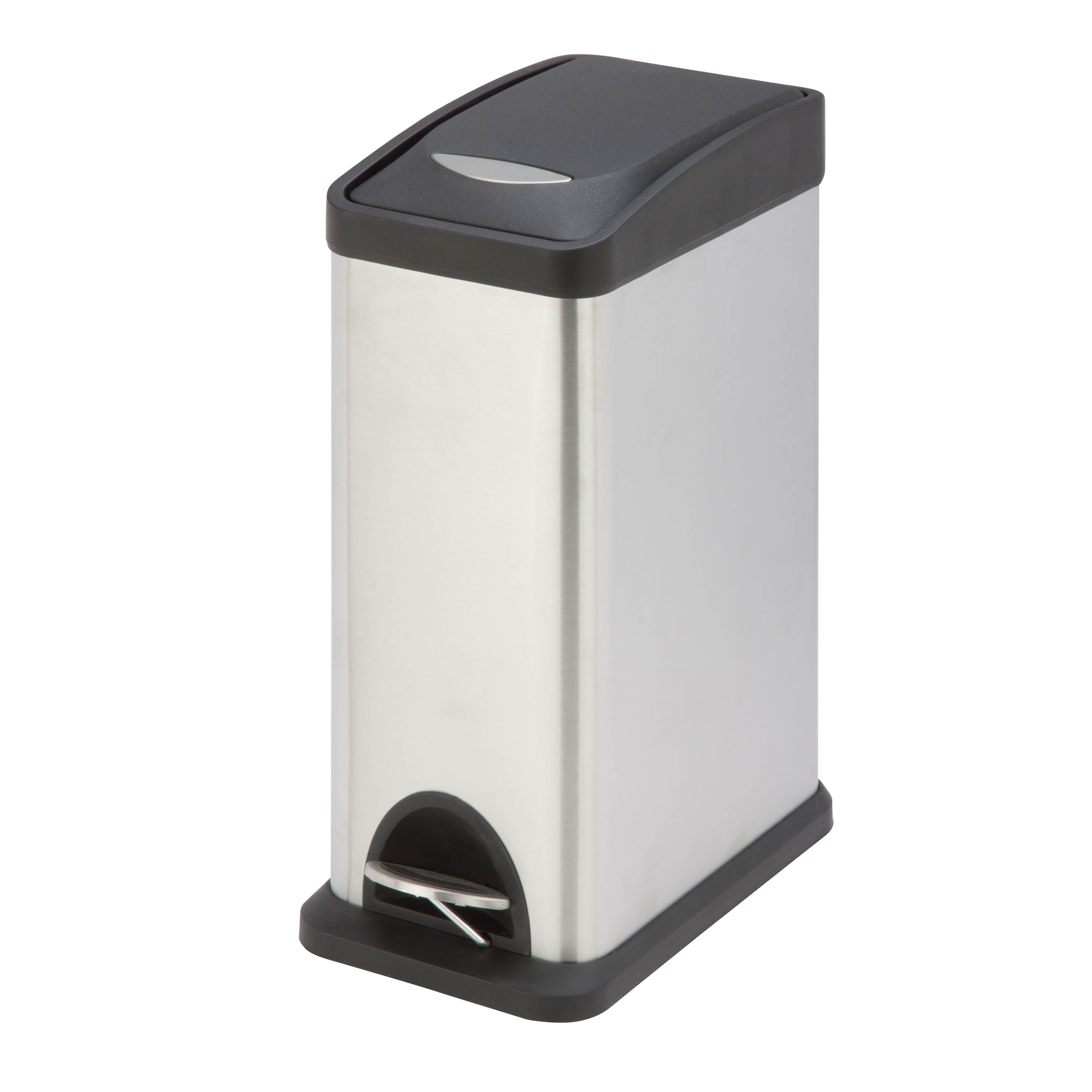 Tall Kitchen Plastic Rectangular Trash Can with Steel Pedal, Black