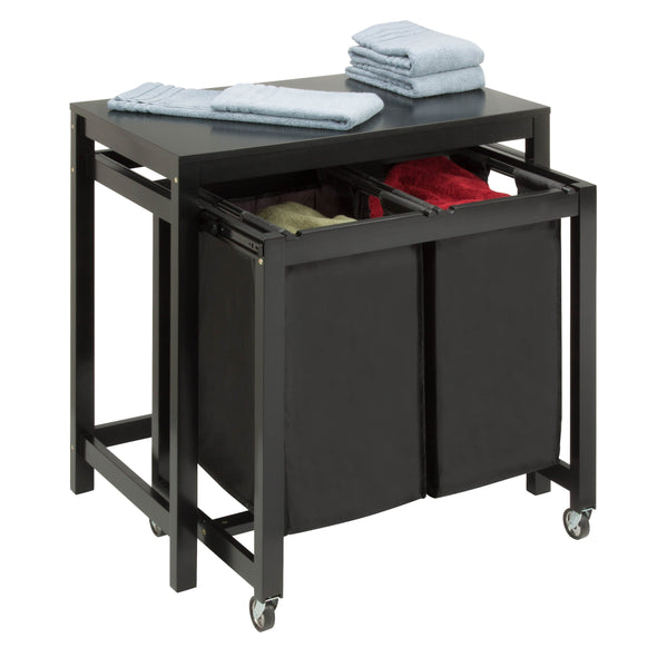 Black Double Laundry Sorter with Folding Table