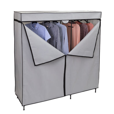 Gray 60-Inch Wide Double Door Portable Wardrobe Closet