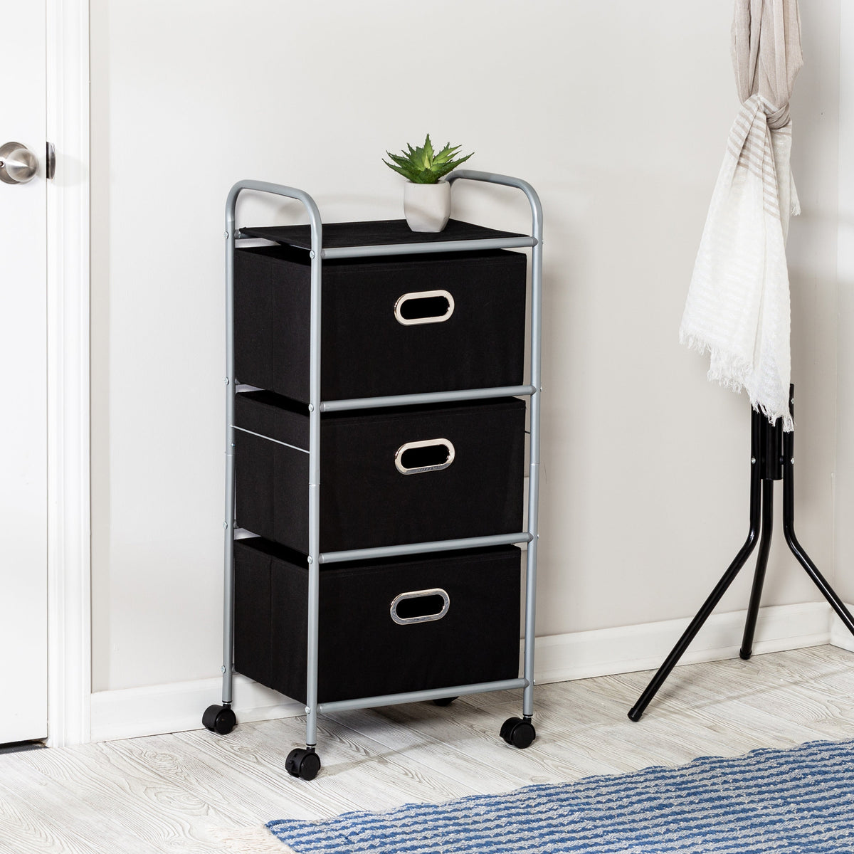 Black 3-Drawer Rolling Fabric Cart