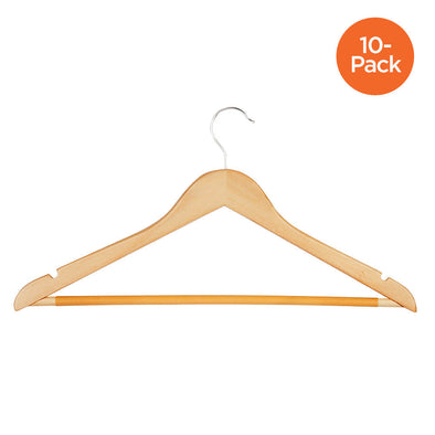 Maple Finish Wood Suit Hangers with Pants Bar (10-Pack )