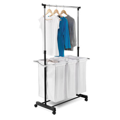 Adjustable Clothes Rack & Laundry Hamper Combo on Wheels - honeycando.com