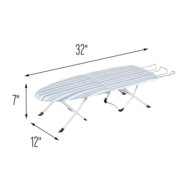 Gray Stripe Folding Tabletop Ironing Board with Iron Rest