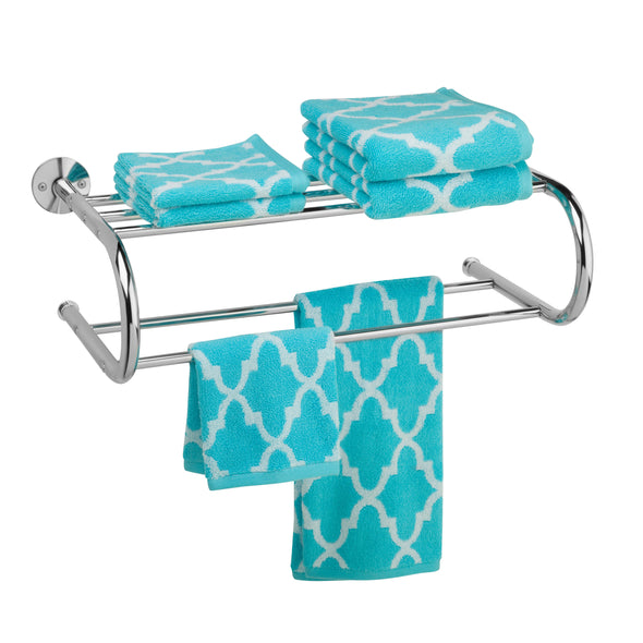 Chrome Bath Wall-Mounted Towel Rack with Shelf