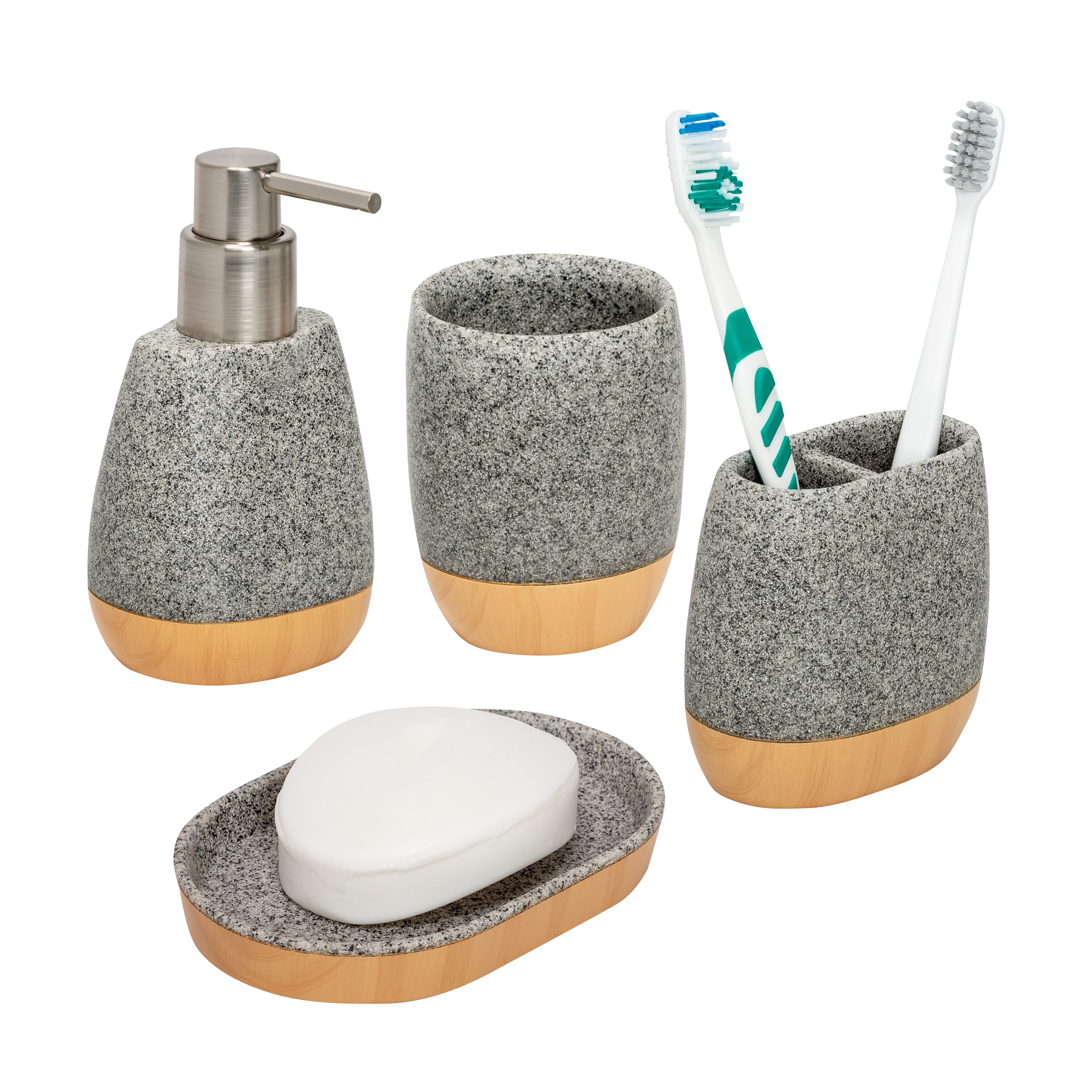 Gray Contemporary Bathroom Accessory Set Bath Shelf/Towel Bar & Robe Hooks  Included - Clearhalo