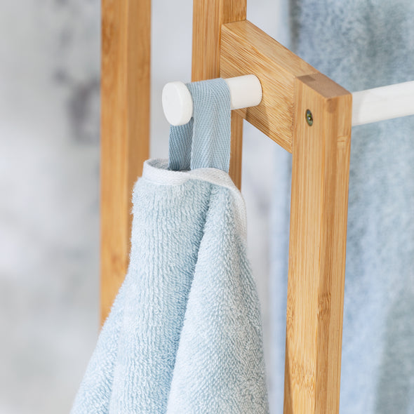Natural/White Bamboo 3-Tier Freestanding Bath Towel Rack