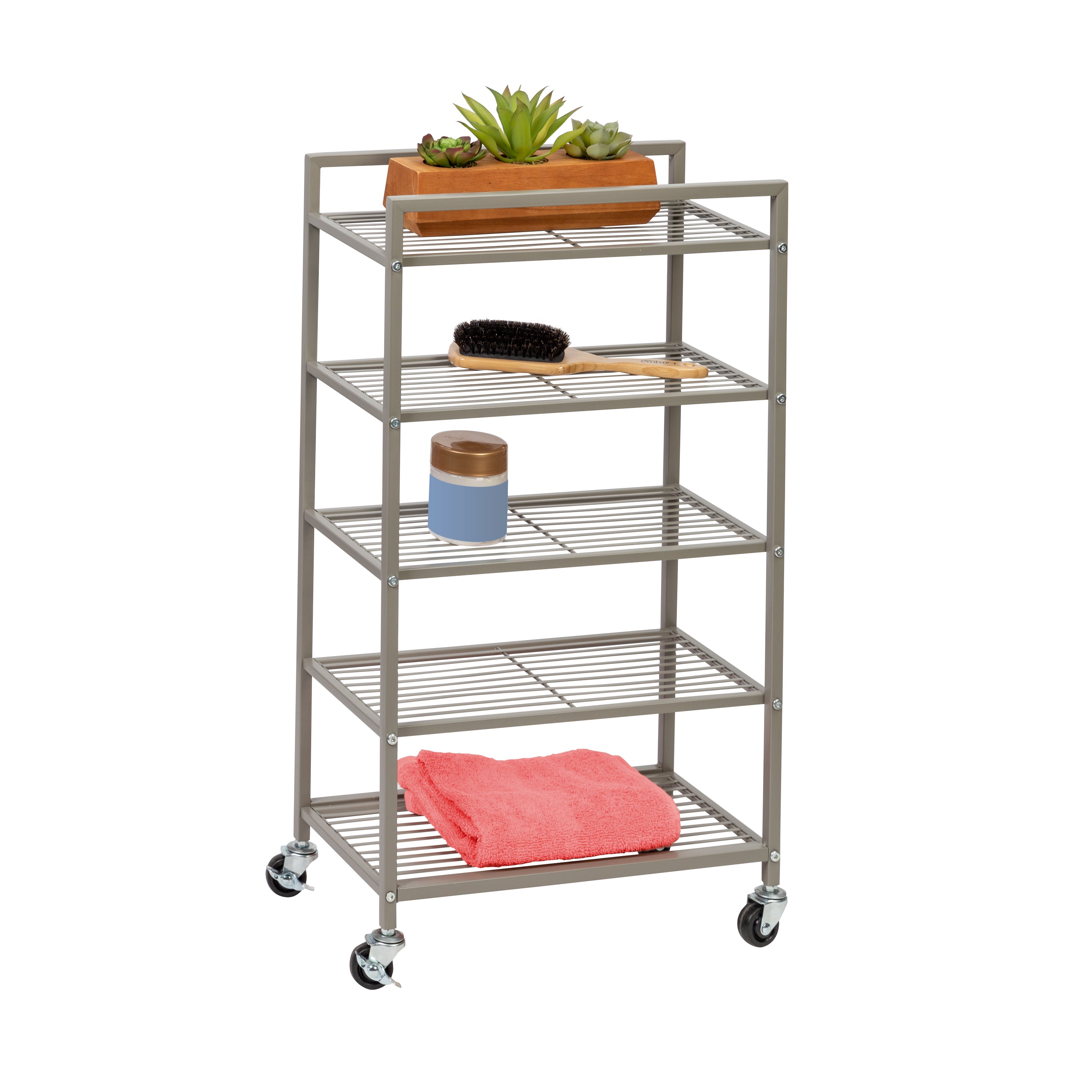 5-Tier Rolling Cart, Utility Cart with Lockable Wheels, Storage