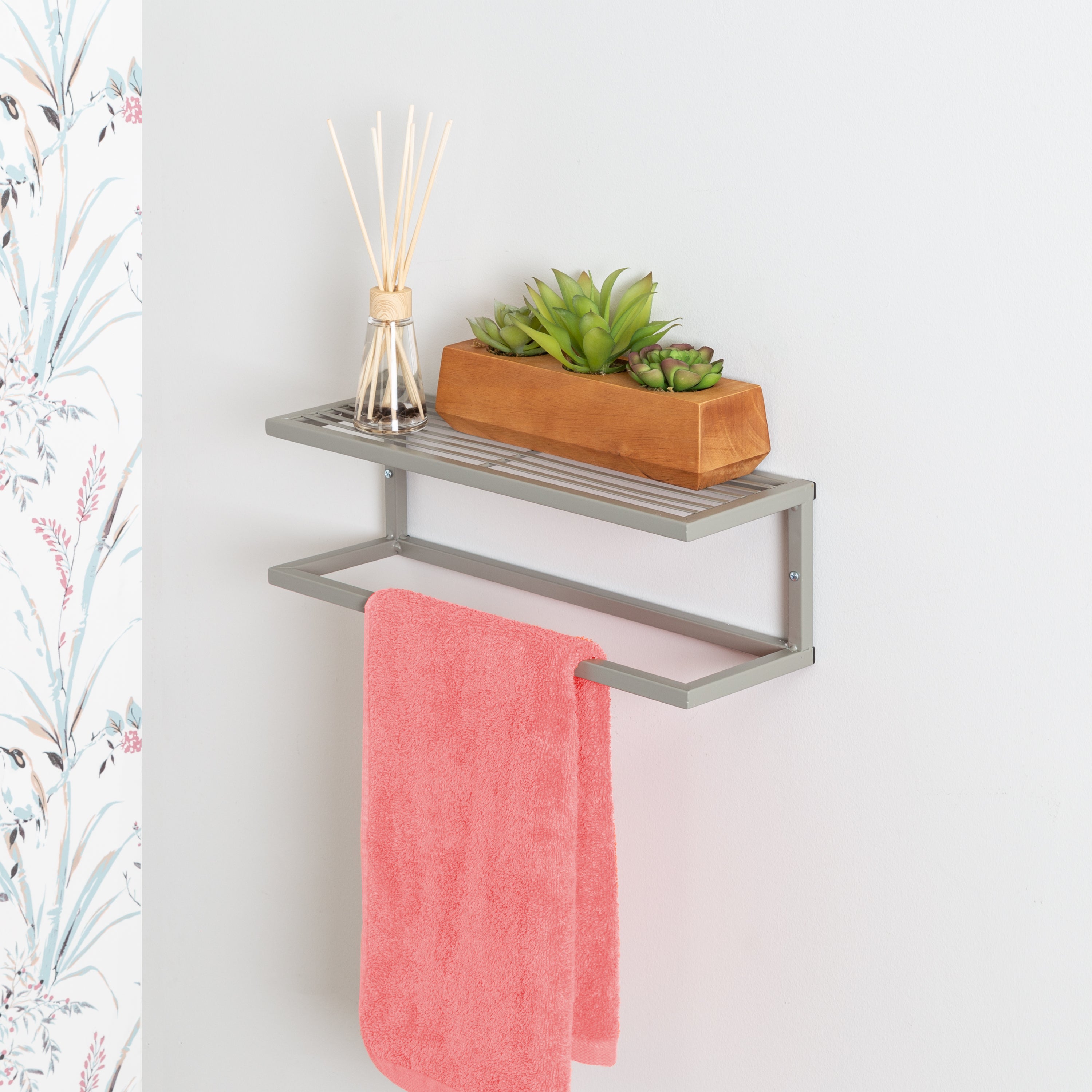2 Tier Wall Mounting Chrome Plated Steel Bathroom Shelf with Towel