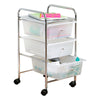 Plastic drawer storage unit with steel chrome-plated design