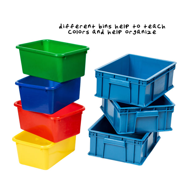 Color-coded bins for organization