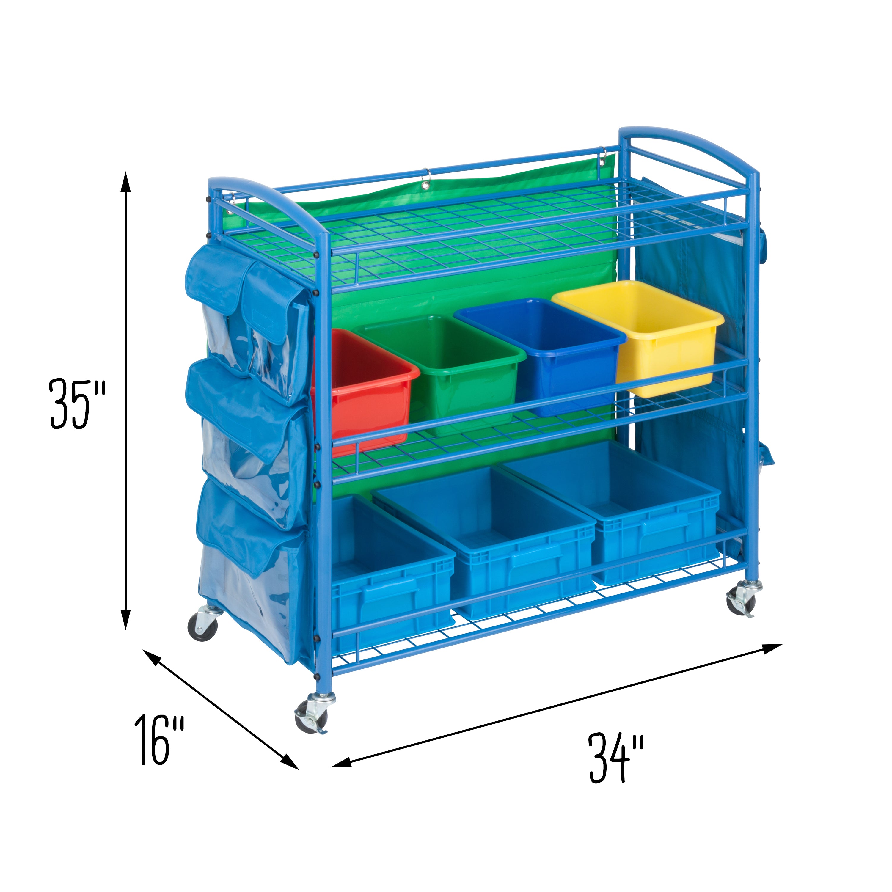 Math Class Cart Blue 3-Tier Rolling Teacher's Activity Cart