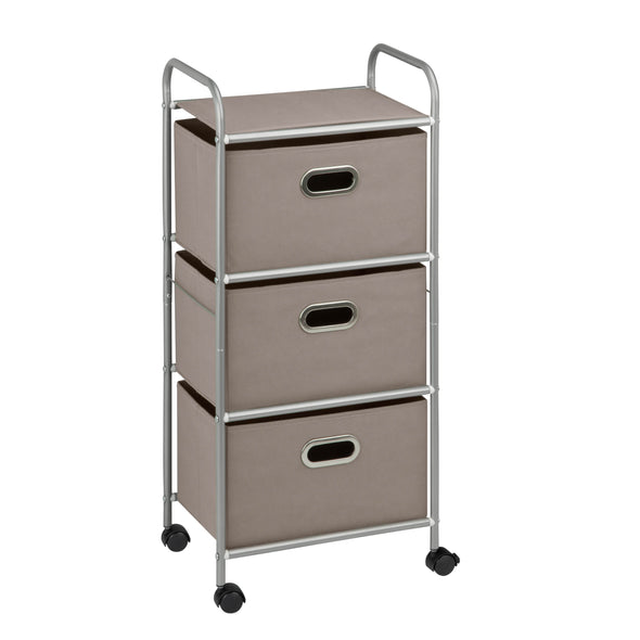 Gray 3-Drawer Rolling Fabric Storage Cart