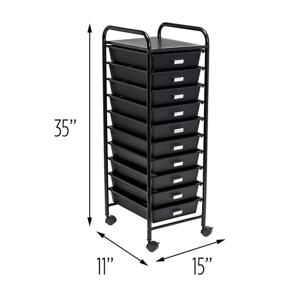 Black 10-Drawer Rolling Storage Cart
