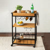 Black/Brown Industrial Bar Cart with Removable Serving Tray