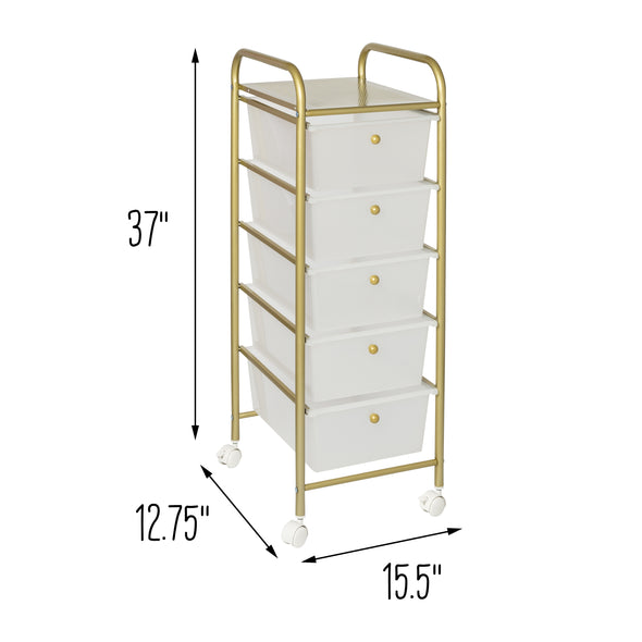 Clear/Gold Plastic 5-Drawer Rolling Storage Cart