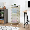 Clear/Gold Plastic 10-Drawer Rolling Storage Cart