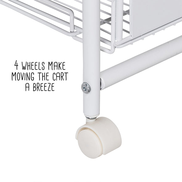 White 4-Drawer Slim Rolling Cart